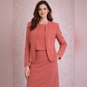 Jones New York Vintage Silk Coral Salmon 3 Pc Blazer Tank Dress Set 8 Medium